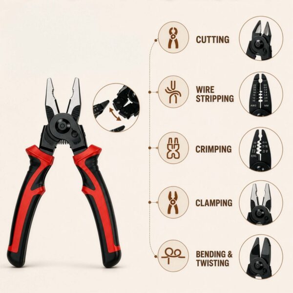 HOMERO 5 In 1 Multifunctional Interchangeable Head Heavy Duty Pliers Tool Set