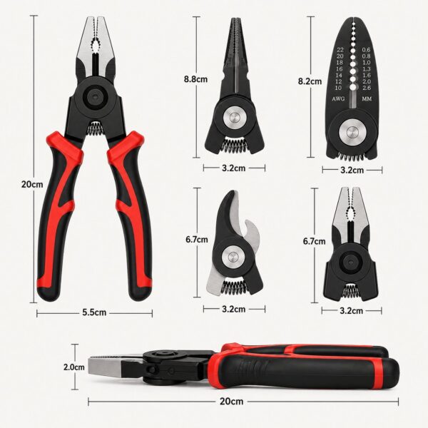 HOMERO 5 In 1 Multifunctional Interchangeable Head Heavy Duty Pliers Tool Set