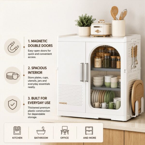 Homero All-in-One Magnetic Double Door Smart Space Utensils Storage Cabinet