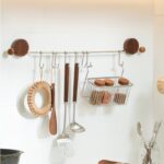Walnut Stainless Steel No-Drill Kitchen Organizer with Hooks