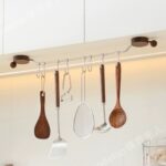 Walnut Stainless Steel No-Drill Kitchen Organizer with Hooks
