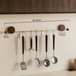 Walnut Stainless Steel No-Drill Kitchen Organizer with Hooks