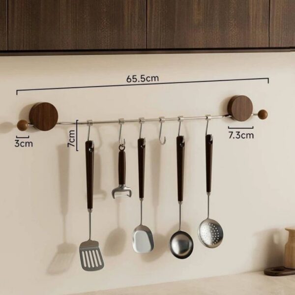 Walnut Stainless Steel No-Drill Kitchen Organizer with Hooks