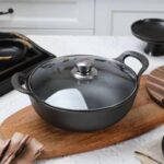 HOMERO Cast Iron Non Stick Kadai with Glass Lid - 25cm Cooking Size