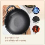 HOMERO Cast Iron Non Stick Kadai with Glass Lid - 25cm Cooking Size