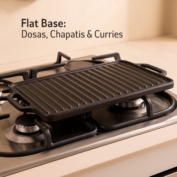 HOMERO Cast Iron Reversible Griddle Smooth Grill Surface