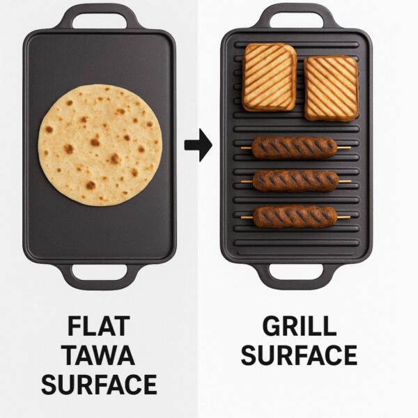 HOMERO Cast Iron Reversible Griddle Smooth Grill Surface