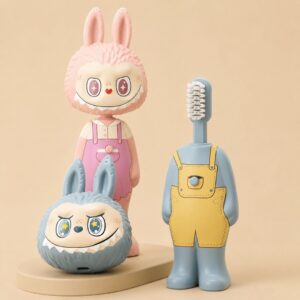 Homero Cute Labubu Ultra Soft Bristles Toothbrush 2 Piece (Pink and Blue)