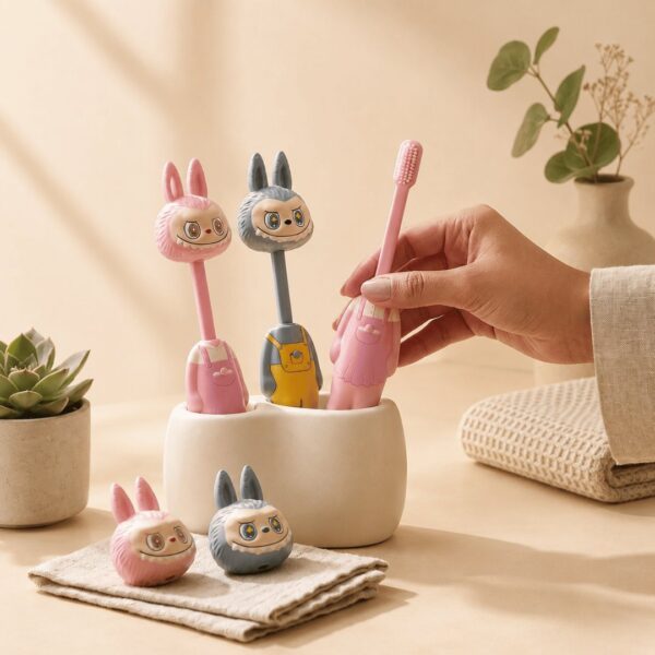 Homero Cute Labubu Ultra Soft Bristles Toothbrush 2 Piece (Pink and Blue)