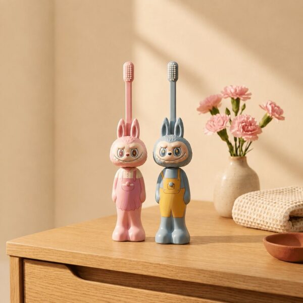 Homero Cute Labubu Ultra Soft Bristles Toothbrush 2 Piece (Pink and Blue)