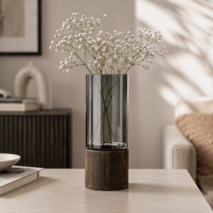 Homero Cylinder Vases with Wooden Base for Home Decor