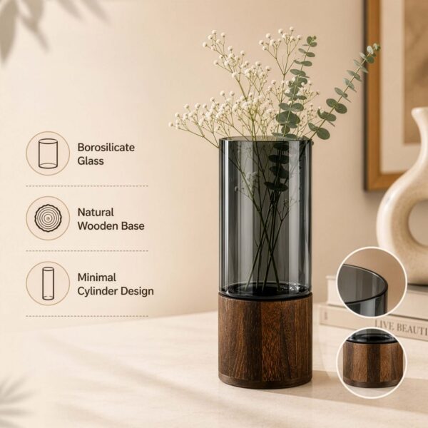 Homero Cylinder Vases with Wooden Base for Home Decor