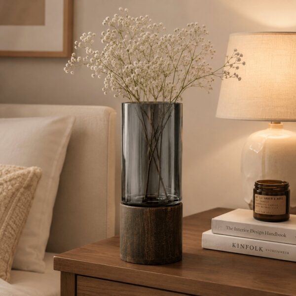 Homero Cylinder Vases with Wooden Base for Home Decor