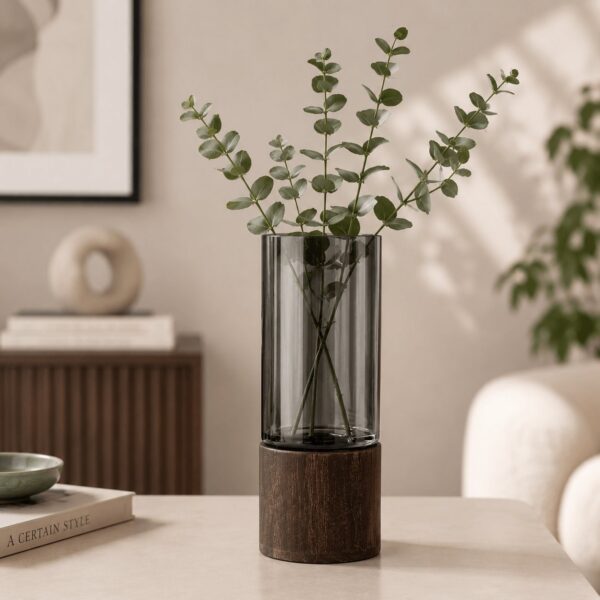 Homero Cylinder Vases with Wooden Base for Home Decor