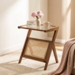 Elegant Z-Shape Boho Wooden Side Table with Toughened Glass Top