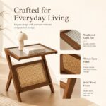 Elegant Z-Shape Boho Wooden Side Table with Toughened Glass Top