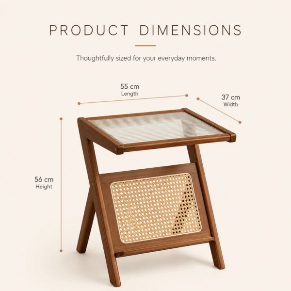 Elegant Z-Shape Boho Wooden Side Table with Toughened Glass Top