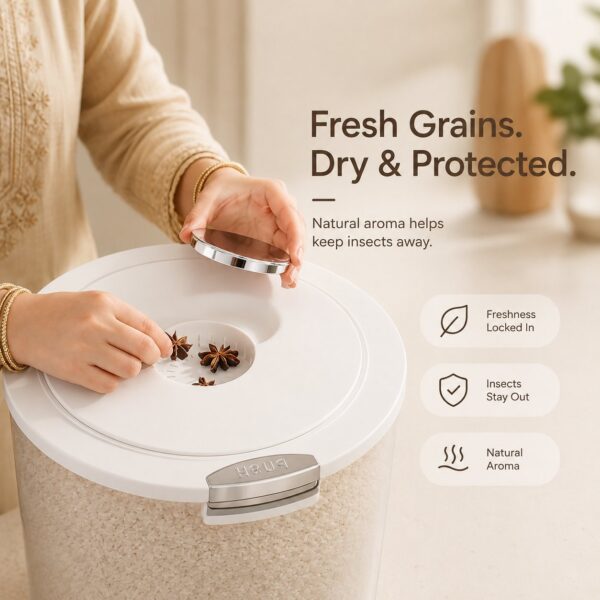 Homero Large Capacity Transparent Rice Container with One-Click Lid