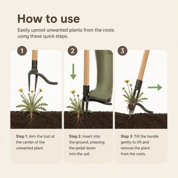 HOMERO Long Handle Steel Weeding Tool with Efficient 4-Claw Design
