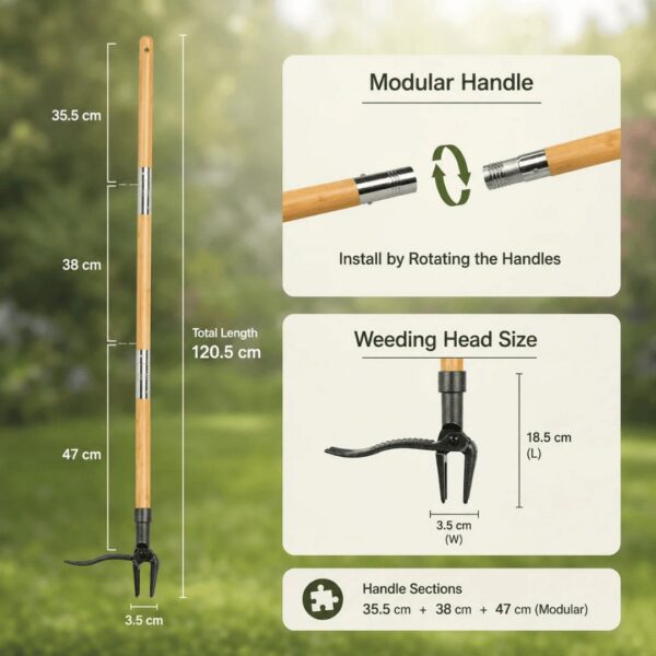 HOMERO Long Handle Steel Weeding Tool with Efficient 4-Claw Design