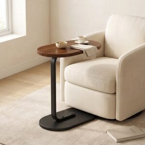 Homero Modern C Shaped Wooden Metal Side Table