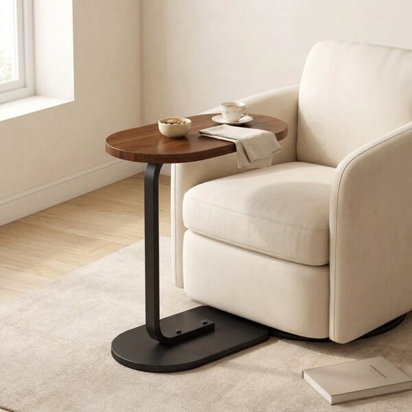 Homero Modern C Shaped Wooden Metal Side Table