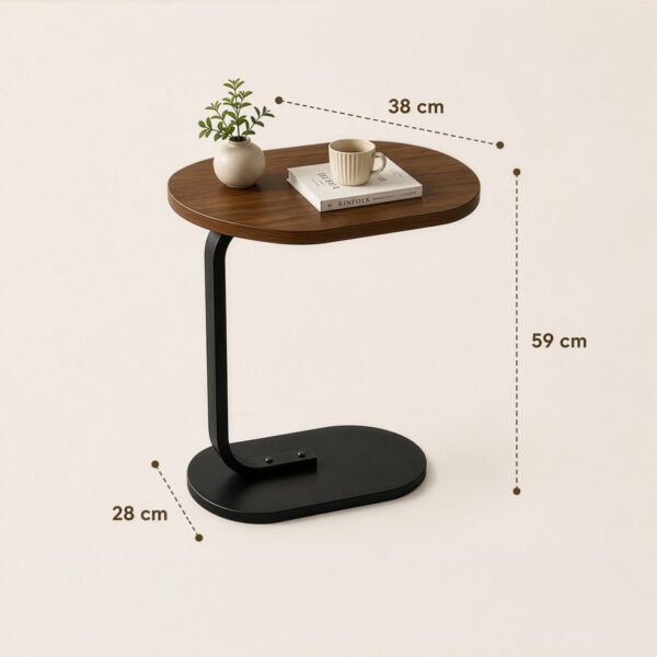 Homero Modern C Shaped Wooden Metal Side Table
