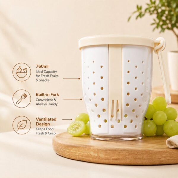 Multi Functional Travel Fruit Storage Cup With Fork - 760ML Capacity