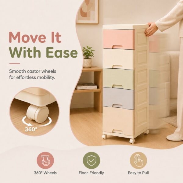 Homero Multi-Purpose Multicolor Slim Storage Cabinet with Wheels