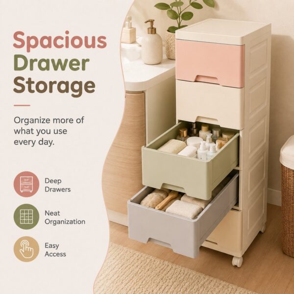 Homero Multi-Purpose Multicolor Slim Storage Cabinet with Wheels