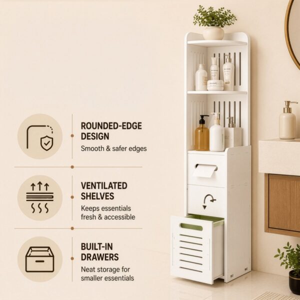 Multi-Purpose Space Saving 3 Tier Slim Home Storage Cabinet