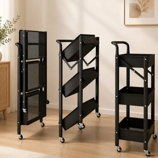 Homero Multi Tier Foldable Design Rolling Utility Storage Cart