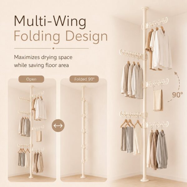 Homero Multi-Wing Heavy-Duty Telescopic Clothes Rack - Matte Black 3.1 Meter