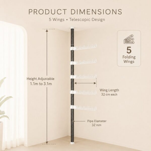 Homero Multi-Wing Heavy-Duty Telescopic Clothes Rack - Matte Black 3.1 Meter