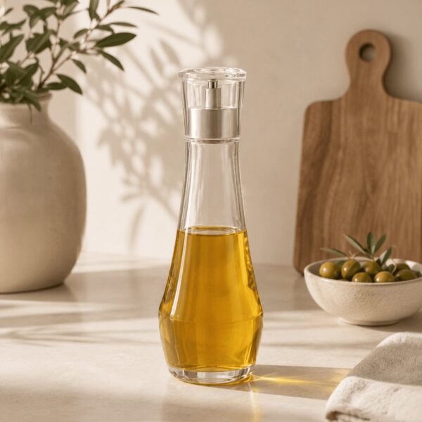 Homero Premium Glass Oil Dispenser with No-Drip Spout for Kitchen Use