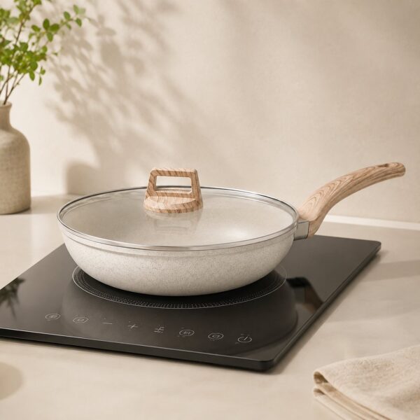 Homero Premium Maifan Granite Non Stick Fry Pan with Lid Induction Compatible