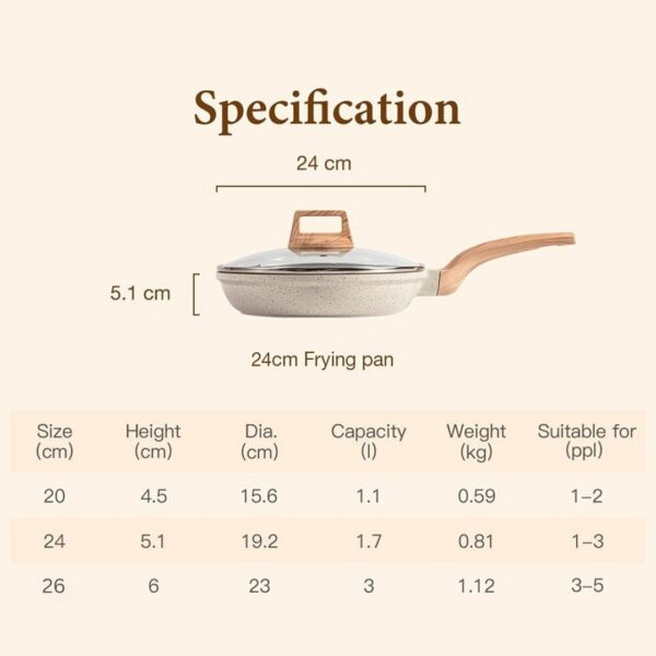 Homero Premium Maifan Granite Non Stick Fry Pan with Lid Induction Compatible