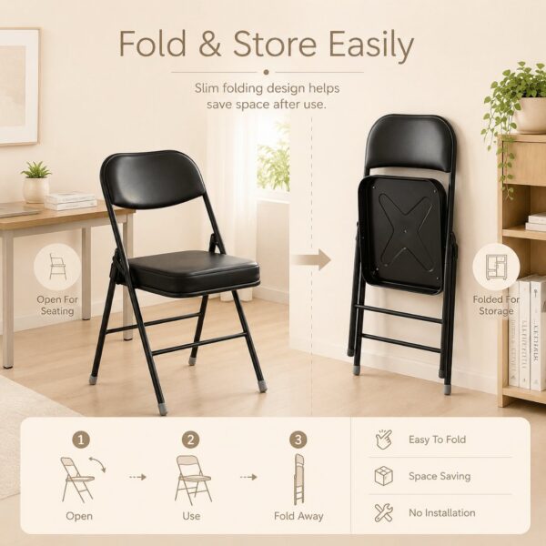 HOMERO Premium Heavy-Duty Metal Folding Padded Seat Backrest Chair