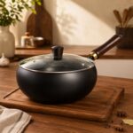 Homero Premium Iron Frying Wok Pan with Glass Lid - 24CM Black