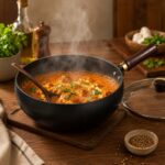 Homero Premium Iron Frying Wok Pan with Glass Lid - 24CM Black