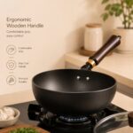 Homero Premium Iron Frying Wok Pan with Glass Lid - 24CM Black