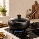Homero Premium Iron Frying Wok Pan with Glass Lid - 24CM Black