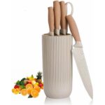 Homero Premium Khaki Kitchen Knife Set With Stylish Knife Block - 6 Piece Set