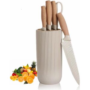 Homero Premium Khaki Kitchen Knife Set With Stylish Knife Block - 6 Piece Set