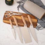 Homero Premium Khaki Kitchen Knife Set With Stylish Knife Block - 6 Piece Set