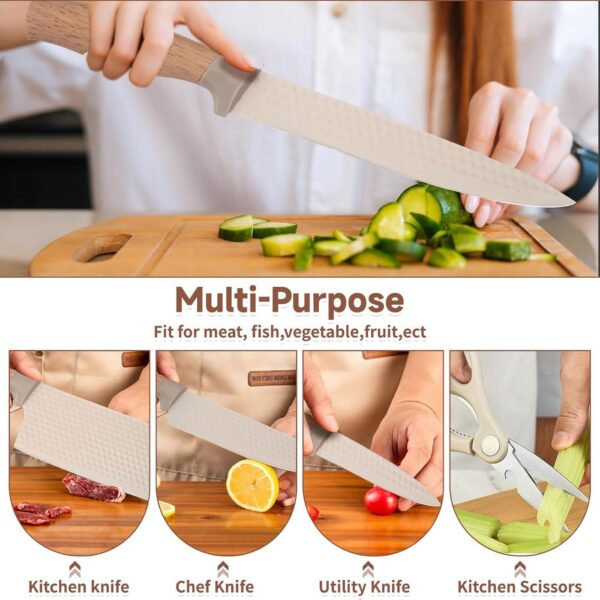 Homero Premium Khaki Kitchen Knife Set With Stylish Knife Block - 6 Piece Set