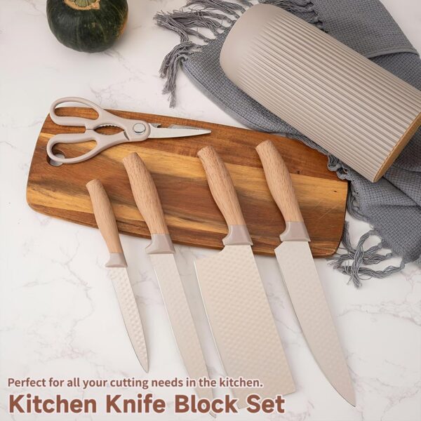 Homero Premium Khaki Kitchen Knife Set With Stylish Knife Block - 6 Piece Set