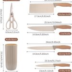 Homero Premium Khaki Kitchen Knife Set With Stylish Knife Block - 6 Piece Set
