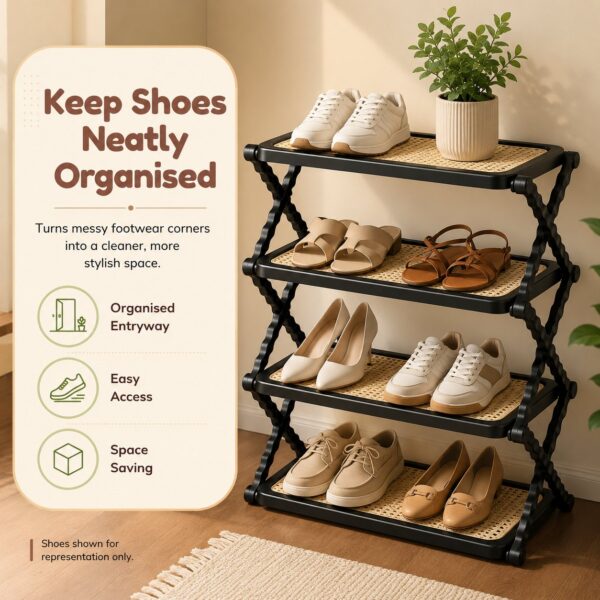HOMERO Rattan Textured Foldable Multi Layer Shoe Rack