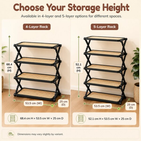 HOMERO Rattan Textured Foldable Multi Layer Shoe Rack